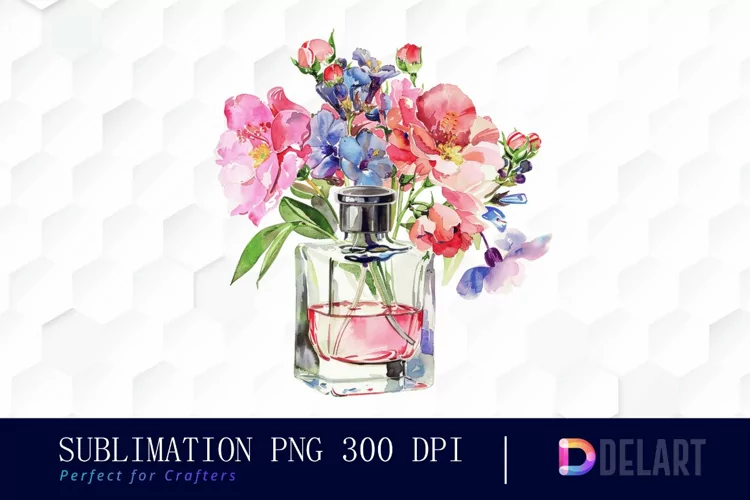 Flowers Perfume Bottle Sublimation PNG Clipart