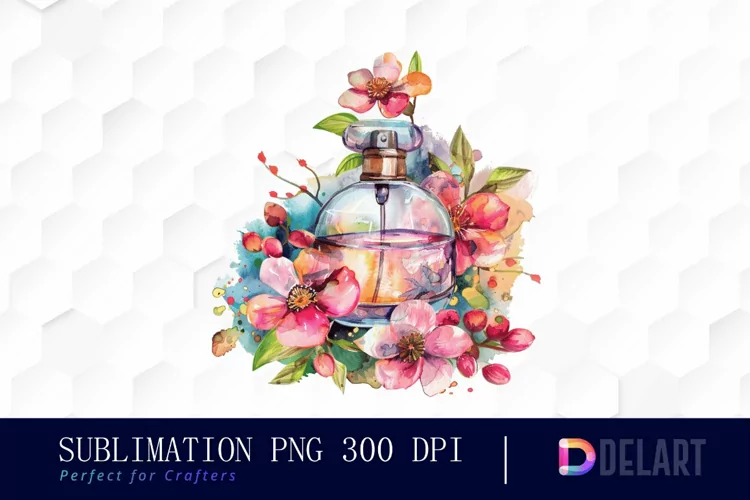 Flowers Perfume Bottle Sublimation PNG Clipart