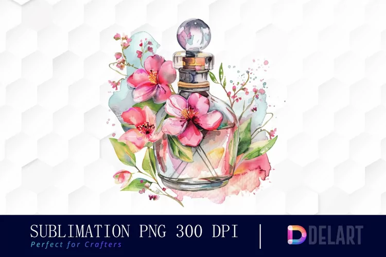 Flowers Perfume Bottle Sublimation PNG Clipart
