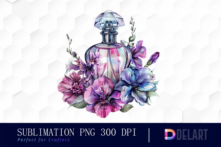 Flowers Perfume Bottle Sublimation PNG Clipart