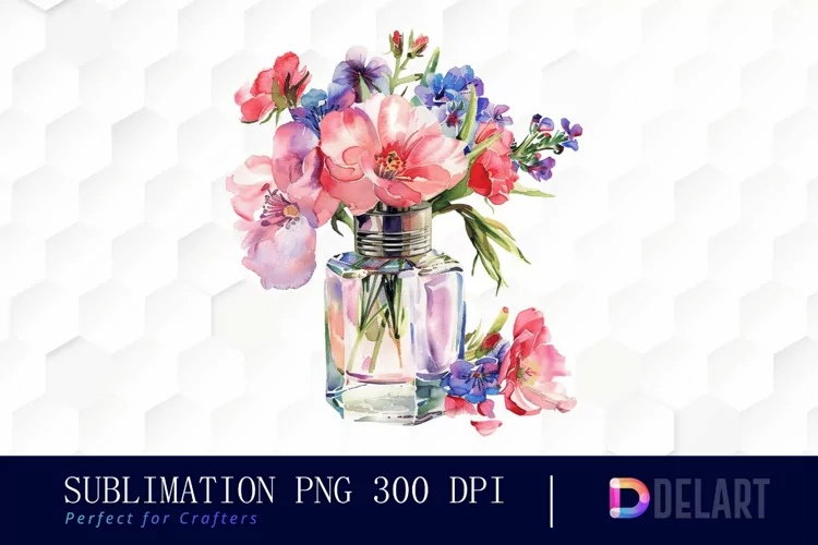 Flowers Perfume Bottle Sublimation PNG Clipart