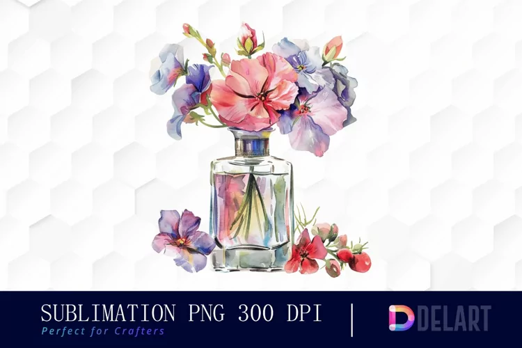 Flowers Perfume Bottle Sublimation PNG Clipart