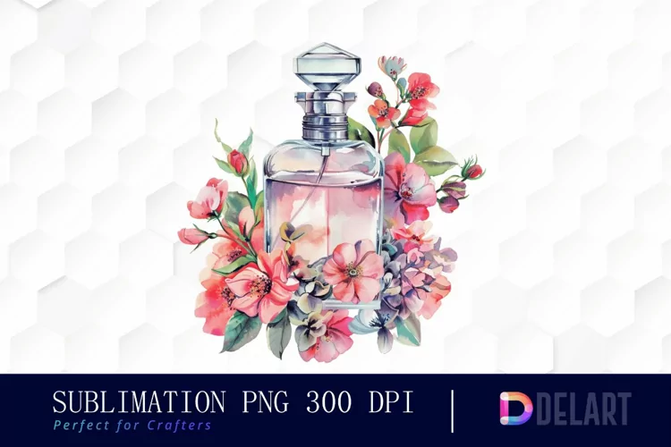 Flowers Perfume Bottle Sublimation PNG Clipart