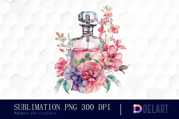 Flowers Perfume Bottle Sublimation PNG Clipart