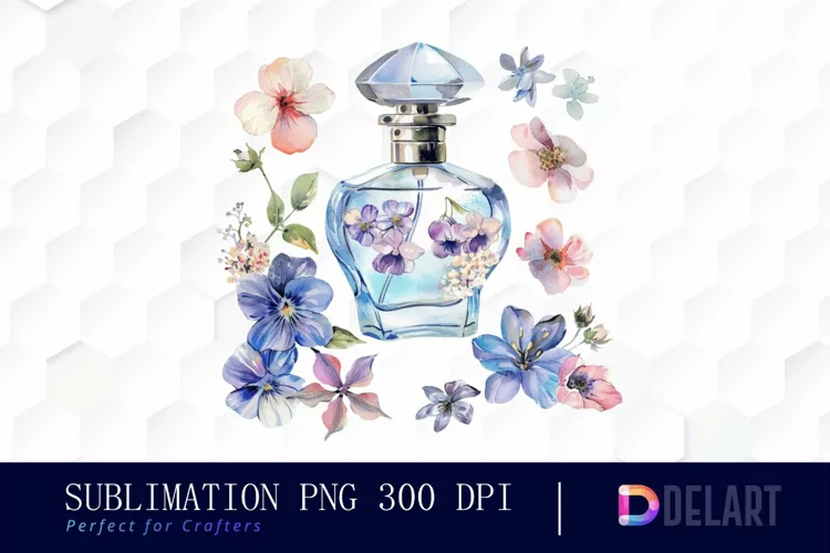 Flowers Perfume Bottle Watercolor Clipart