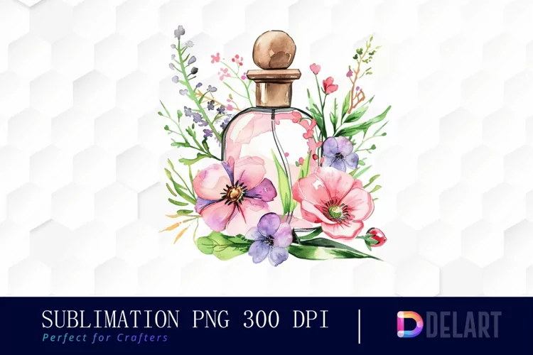 Flowers Perfume Bottle Watercolor Clipart