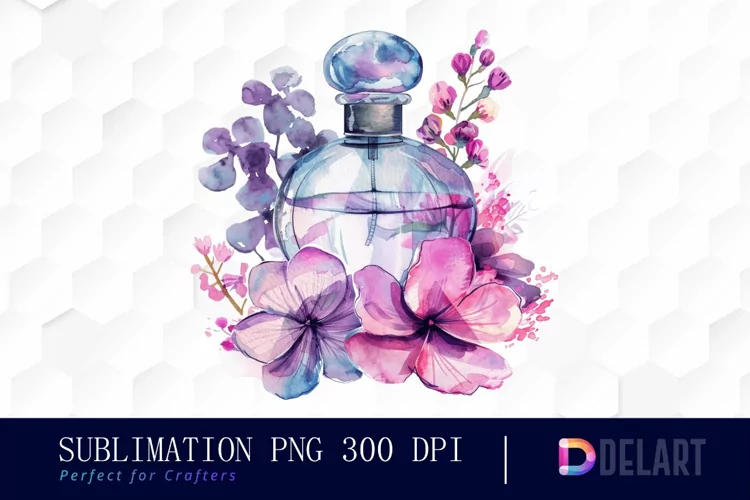 Flowers Perfume Bottle Sublimation PNG Clipart