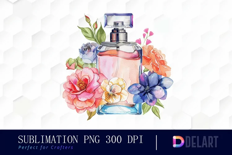 Flowers Perfume Bottle Sublimation PNG Clipart