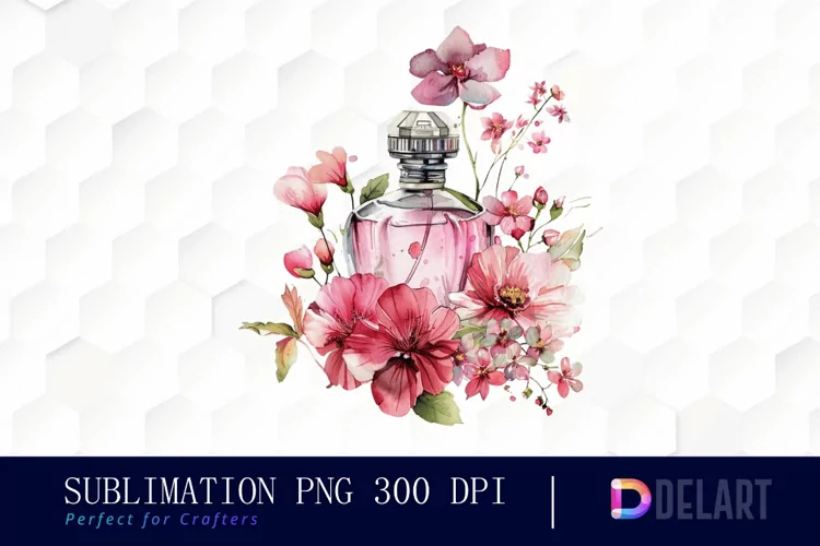 Flowers Perfume Bottle Sublimation PNG Clipart