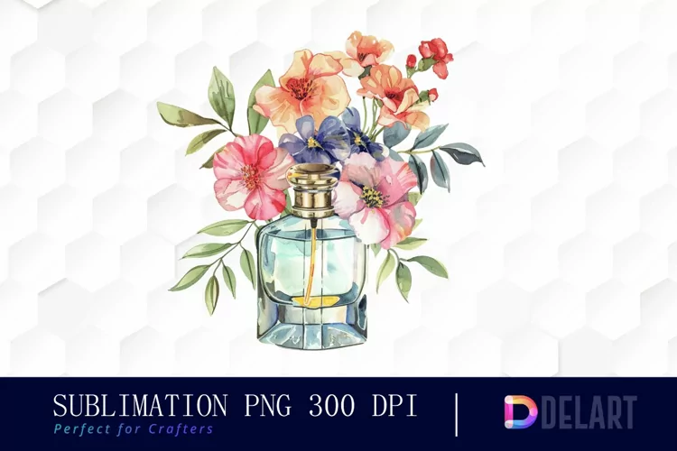 Flowers Perfume Bottle Sublimation PNG Clipart