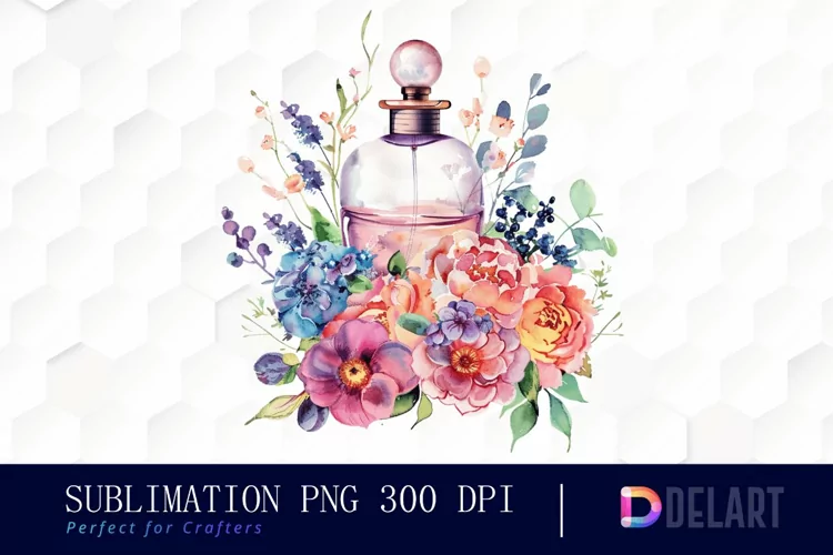 Flowers Perfume Bottle Sublimation PNG Clipart