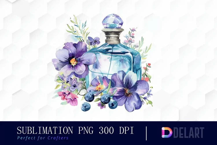Flowers Perfume Bottle Sublimation PNG Clipart