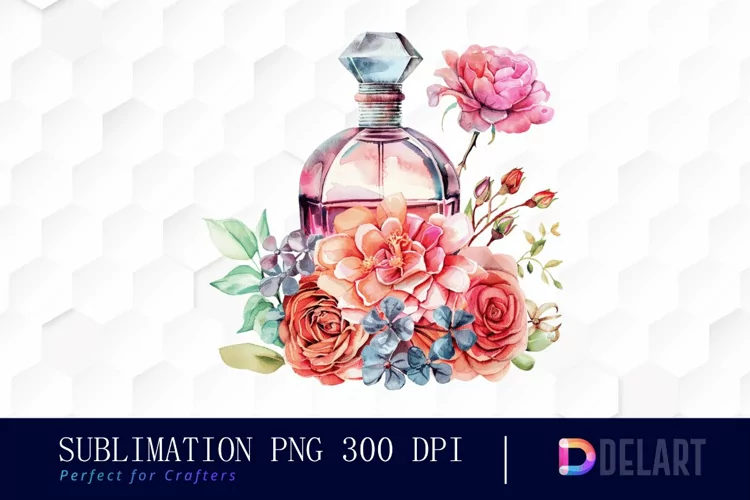 Flowers Perfume Bottle Sublimation PNG Clipart