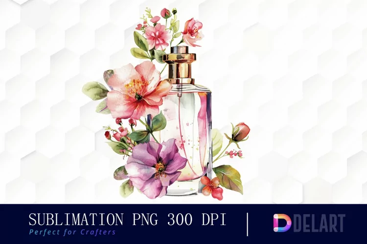 Flowers Perfume Bottle Sublimation PNG Clipart