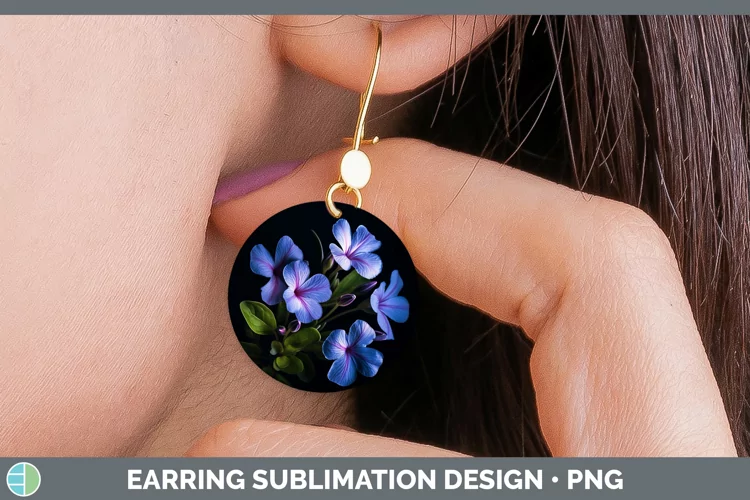 Flowers Periwinkle Round Earrings Sublimation Earrings Desig