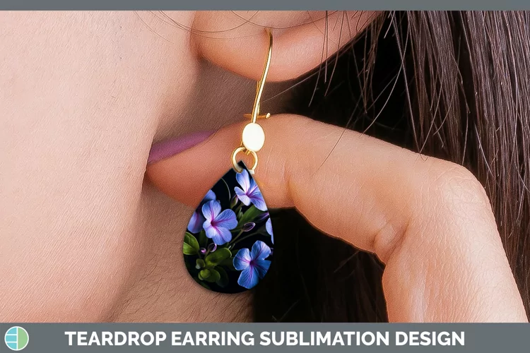 Flowers Periwinkle Teardrop Earrings Sublimation Earrings De