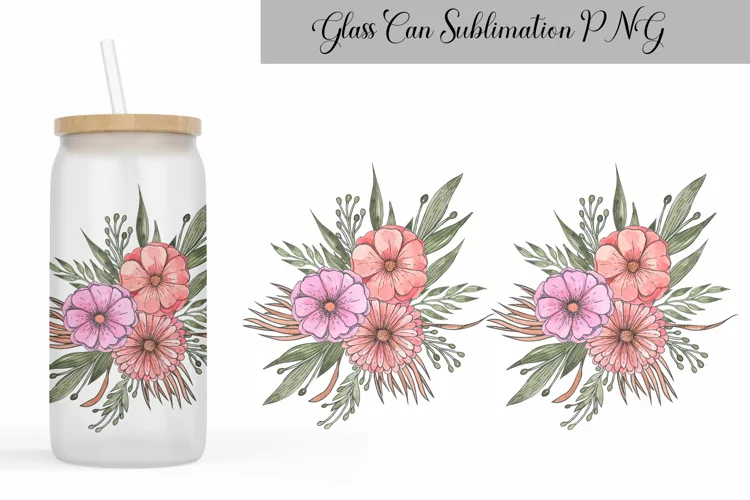Pink Flowers Glass Can|16 Oz Can Glass Floral Wrap