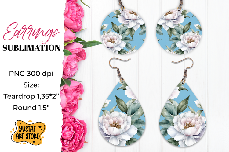 Flowers earrings.Vintage Earrings Sublimation.