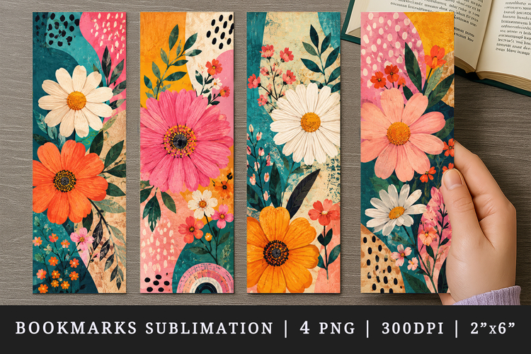 Flowers bookmarks printable sublimation bookmark design