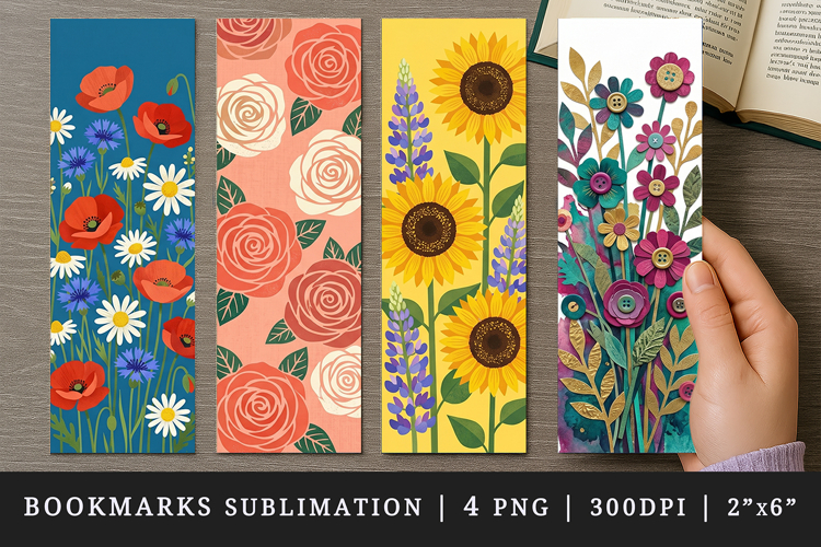 Flowers bookmarks printable sublimation bookmark design