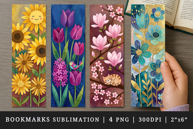 Flowers bookmarks printable sublimation bookmark design