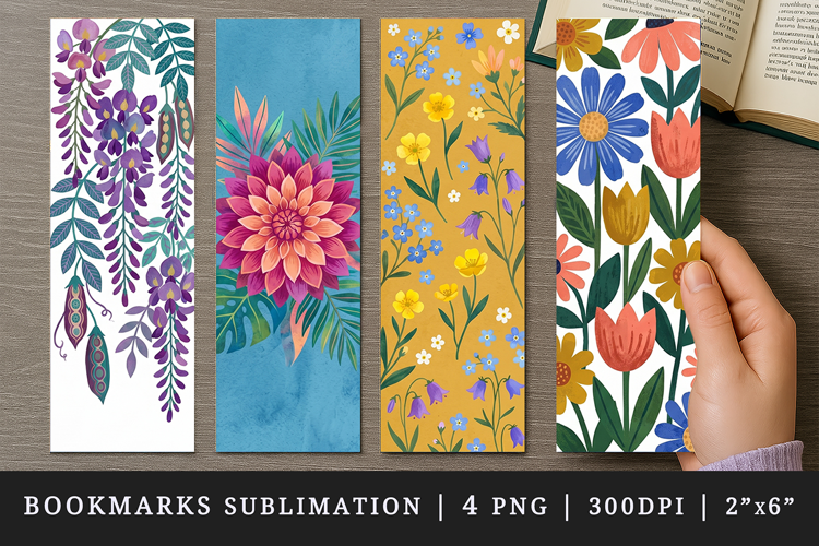 Flowers bookmarks printable sublimation bookmark design