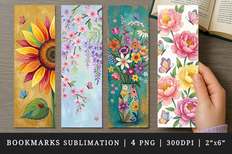 Flowers bookmarks printable sublimation bookmark design