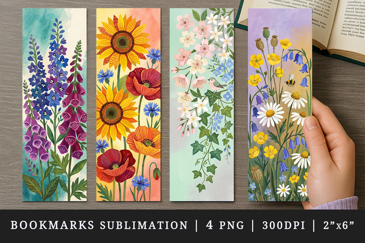 Flowers bookmarks printable sublimation bookmark design