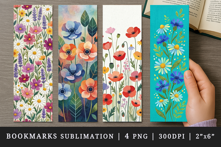 Flowers bookmarks printable sublimation bookmark design