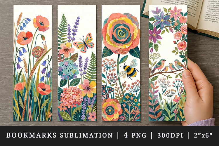Flowers bookmarks printable sublimation bookmark design
