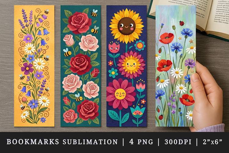 Flowers bookmarks printable sublimation bookmark design