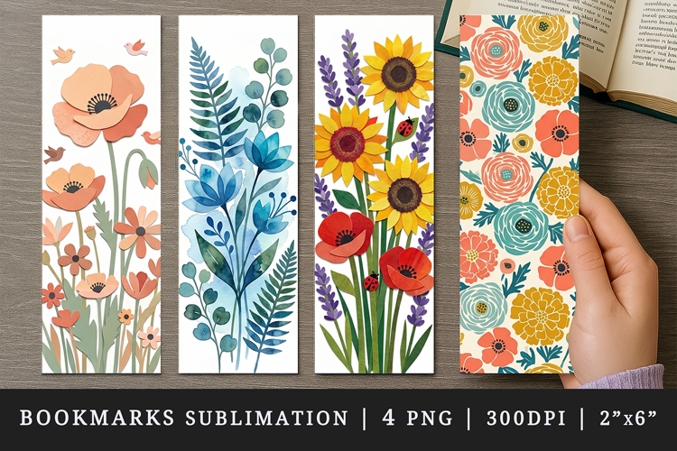 Flowers bookmarks printable sublimation bookmark design