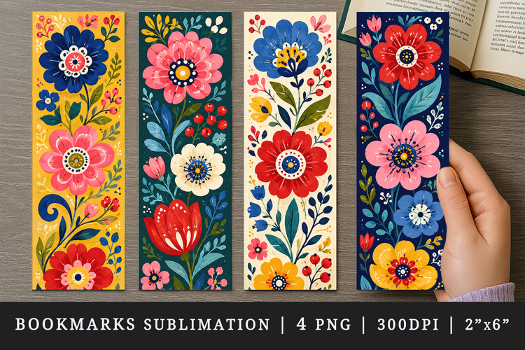 Flowers bookmarks printable sublimation bookmark design
