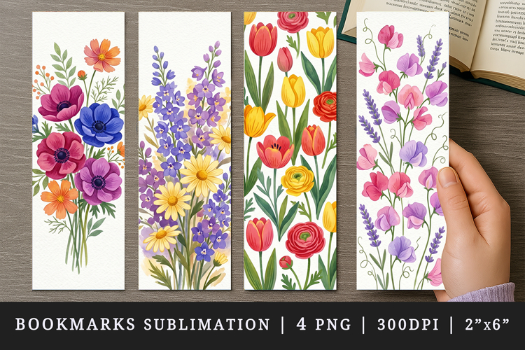 Flowers bookmarks printable sublimation bookmark design