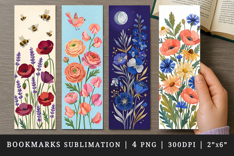 Flowers bookmarks printable sublimation bookmark design example image 1