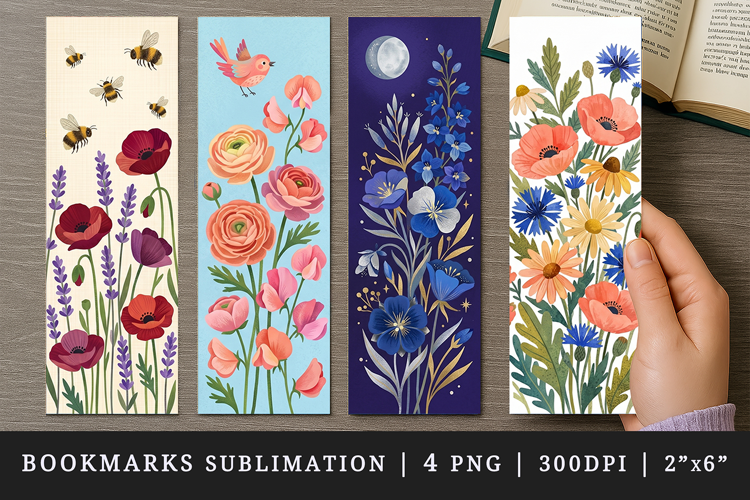 Flowers bookmarks printable sublimation bookmark design
