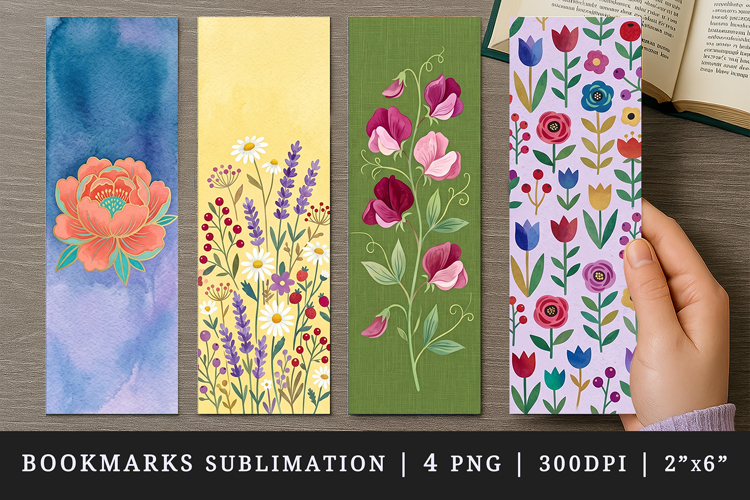 Flowers bookmarks printable sublimation bookmark design