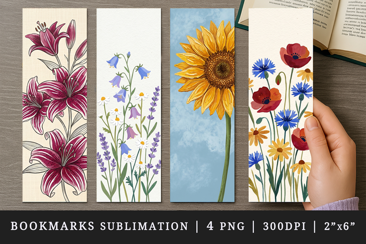 Flowers bookmarks printable sublimation bookmark design