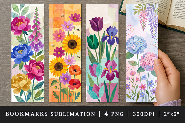 Flowers bookmarks printable sublimation bookmark design