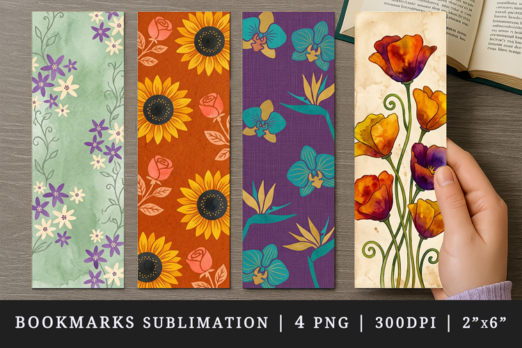 Flowers bookmarks printable sublimation bookmark design