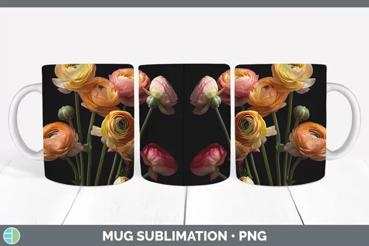 Flowers Ranunculus Mug Wrap Sublimation Coffee Cup Designs