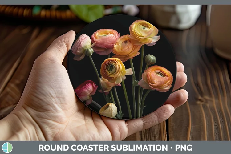 Flowers Ranunculus Round Coaster Sublimation Coaster Designs
