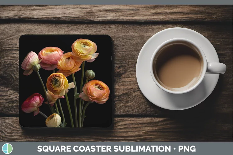 Flowers Ranunculus Square Coaster Sublimation Coaster Design