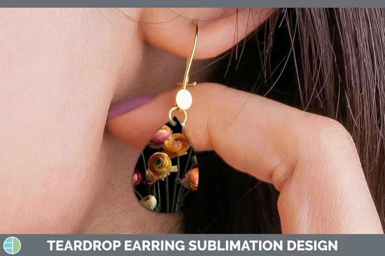 Flowers Ranunculus Teardrop Earrings Sublimation Earrings De