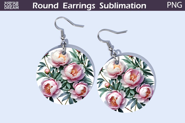 Peonies Round Earrings | Pink Flowers Earrings