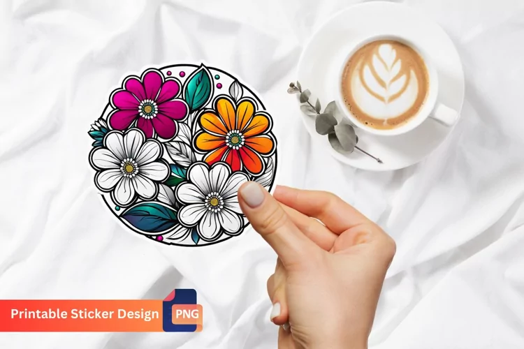 Flowers Round Sticker, Botanical Round Sticker