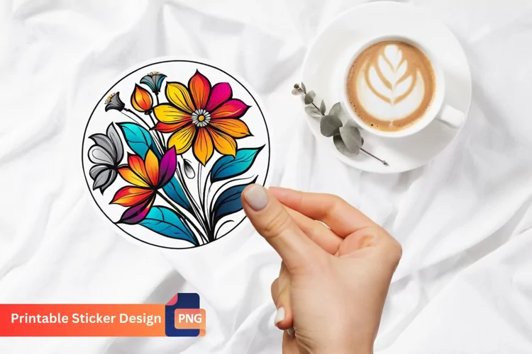 Flowers Round Sticker, Botanical Round Sticker