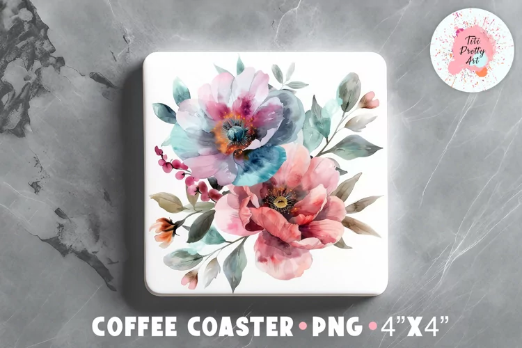 Square Coaster Flowers Sublimation Design Png | Square PNG