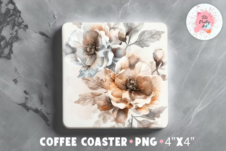 Square Coaster Flowers Sublimation Design Png | Square PNG