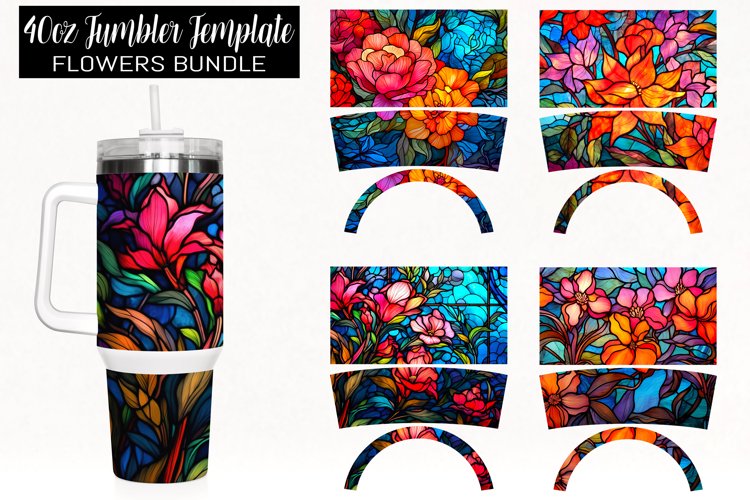 40 oz Stained Glass Flowers Sublimation Tumbler Design